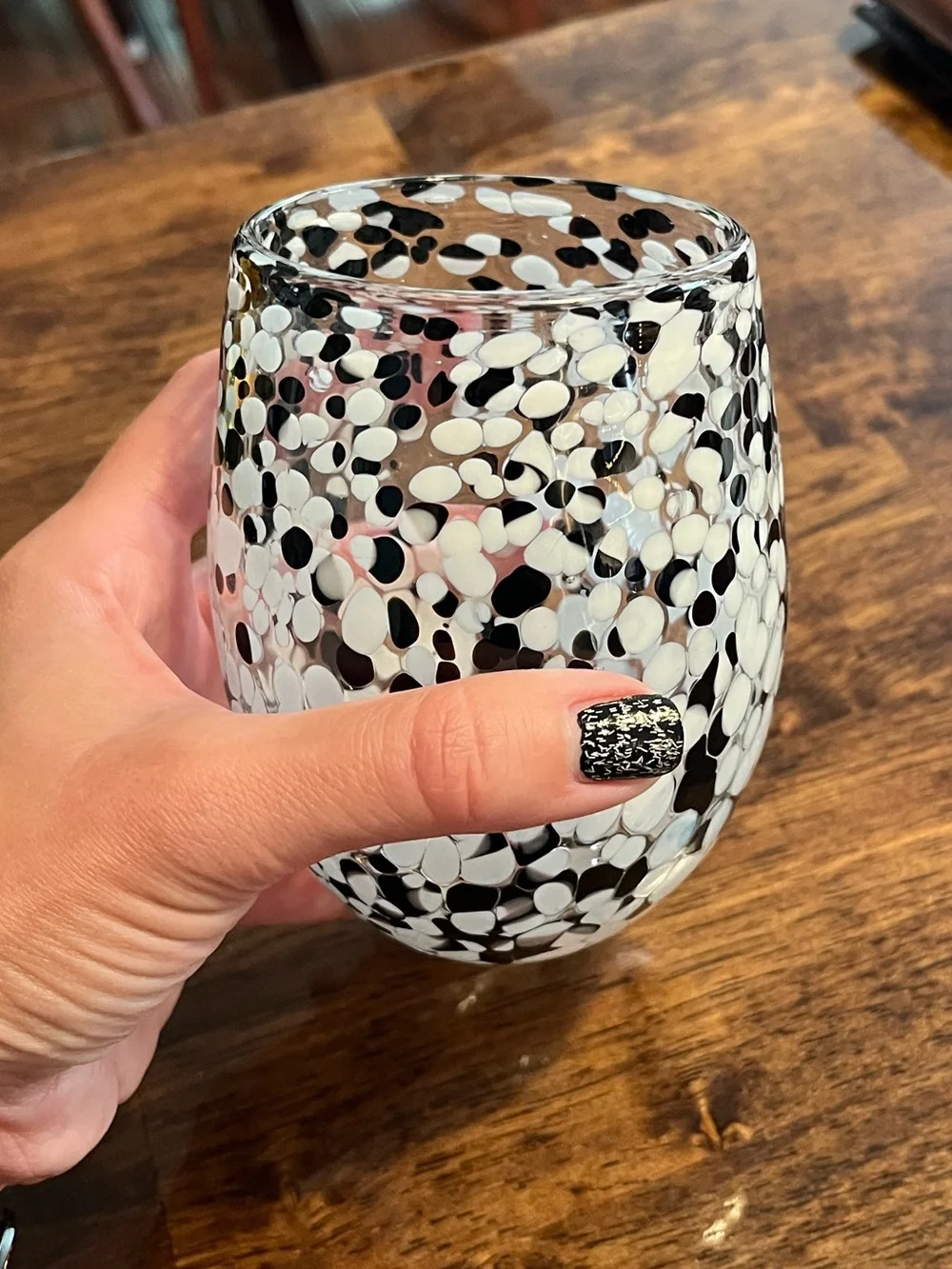 TAG Confetti Stemless Wine Glass Black & White 16oz